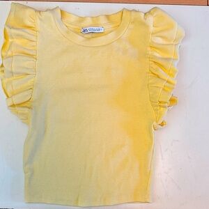 Zara Yellow Ruffled Short Sleeve Tee